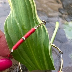 LB Hoop Earrings Orange & Bezel CZ Embellishments
